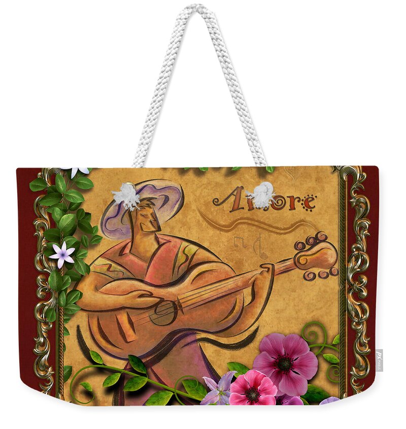 Amor Weekender Tote Bag featuring the digital art Amore - Musician Version by Peter Awax