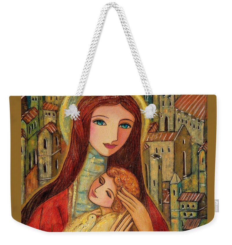 Mother And Child Weekender Tote Bag featuring the painting Ancient Mother and Son by Shijun Munns