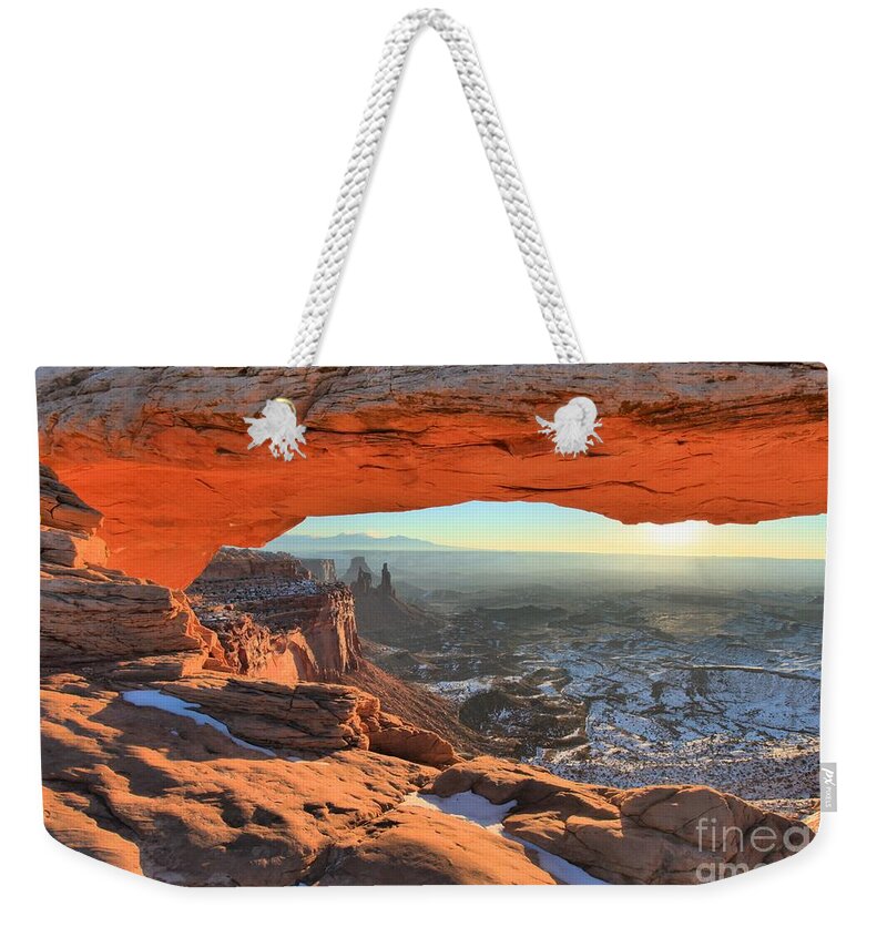 Mesa Arch Sunrise Weekender Tote Bag featuring the photograph Ancient Orange by Adam Jewell