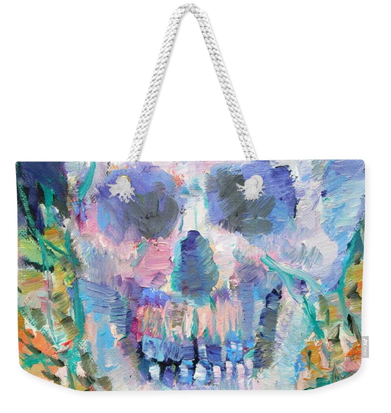 Skull Weekender Tote Bag featuring the painting And A Glory Gleams From The Soul's Decadence by Fabrizio Cassetta