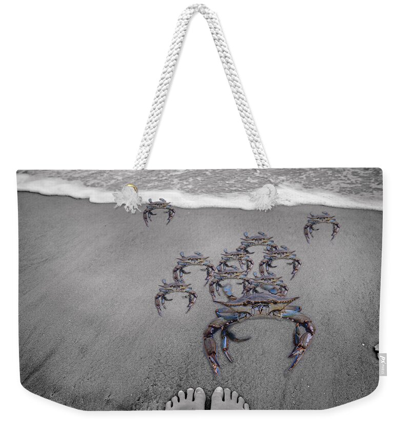 Blue Weekender Tote Bag featuring the digital art And This Little Piggy by Betsy Knapp