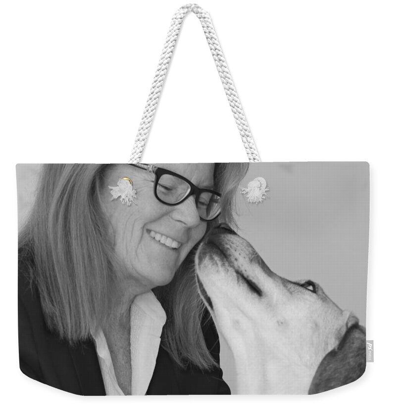 Dog Portrait Weekender Tote Bag featuring the photograph Andrew and Andree BW by Irina ArchAngelSkaya
