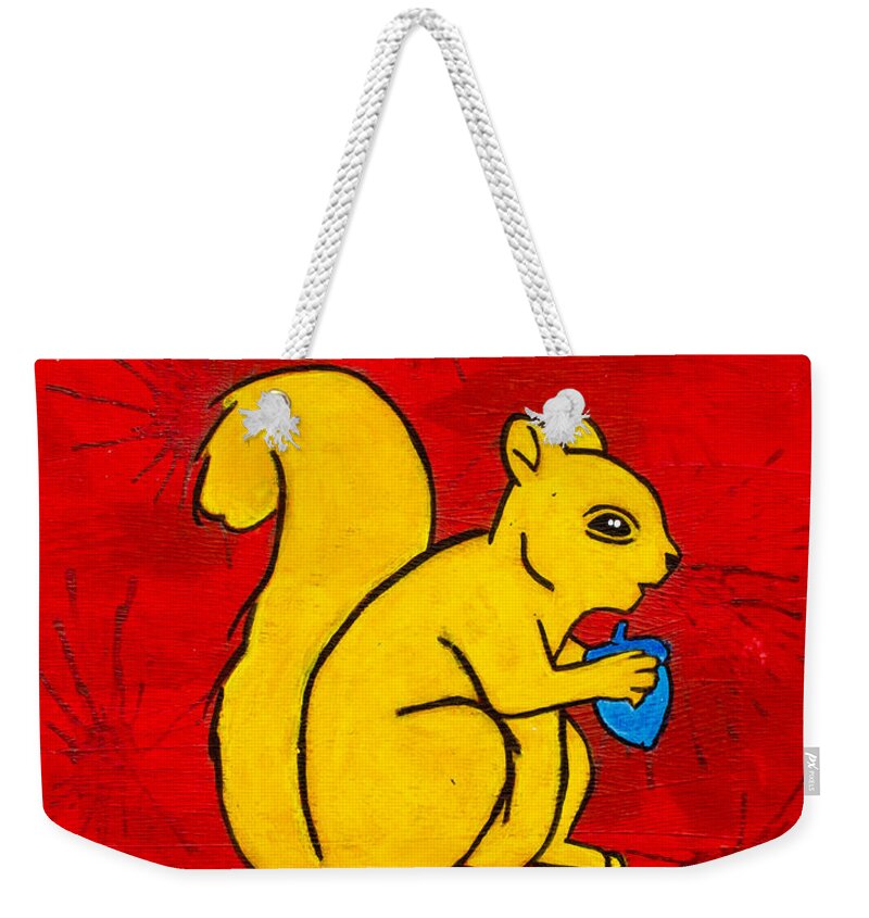  Weekender Tote Bag featuring the painting Andy's squirrel yellow by Stefanie Forck