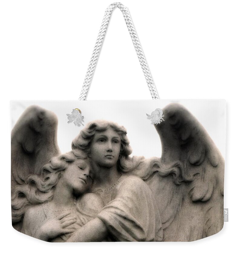 Angels Weekender Tote Bag featuring the photograph Angel Photography Guardian Angels Loving Embrace by Kathy Fornal