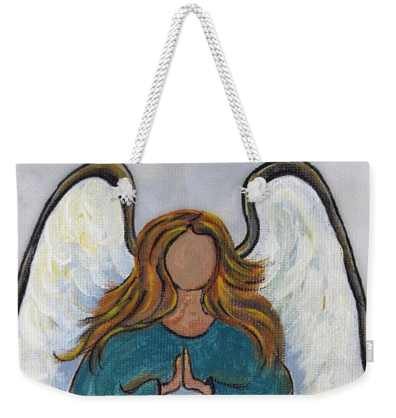 Christmas Weekender Tote Bag featuring the painting Angel - Messenger of Joy by Ella Kaye Dickey