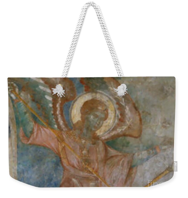 Church Weekender Tote Bag featuring the painting Anghel by Matteo TOTARO