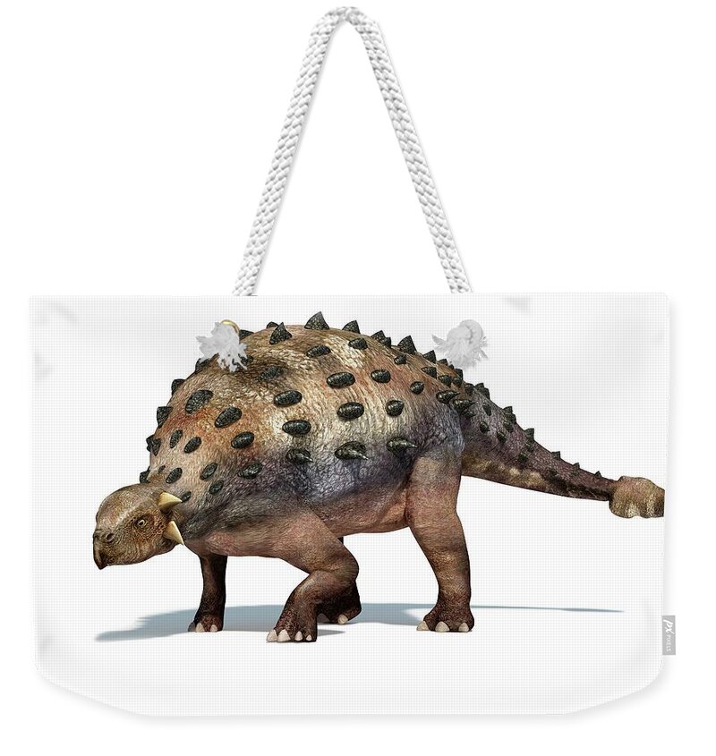 Prehistoric Era Weekender Tote Bag featuring the digital art Ankylosaur Dinosaur, Artwork by Leonello Calvetti