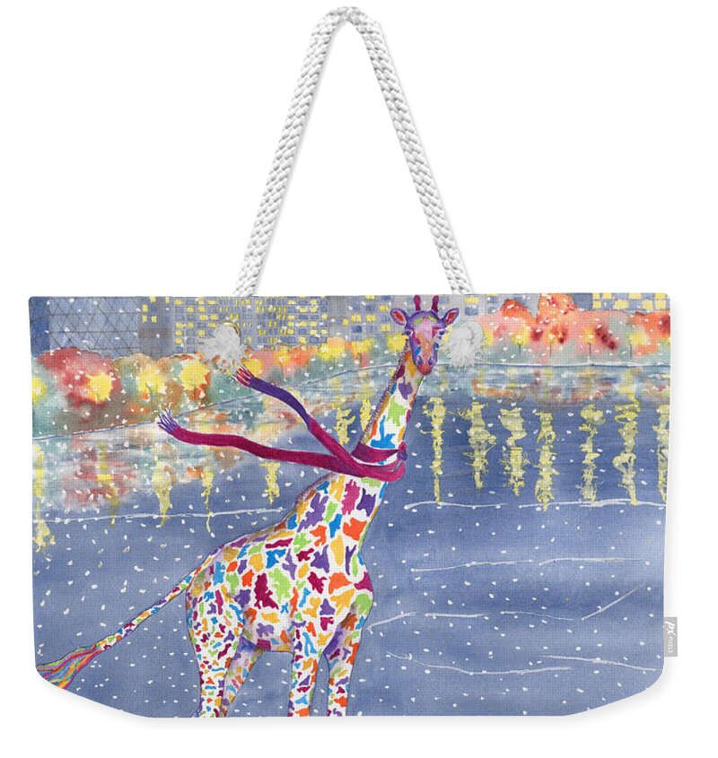 Giraffe Weekender Tote Bag featuring the painting Annabelle on Ice by Rhonda Leonard