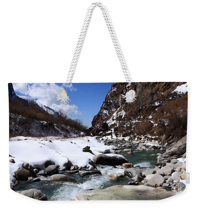 Himalayas. Himalayan Weekender Tote Bag featuring the photograph Himalayan Mountain Stream by Aidan Moran