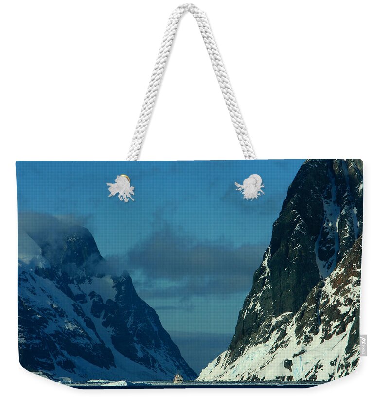 Ship Weekender Tote Bag featuring the photograph Antarctic Fiord by Amanda Stadther