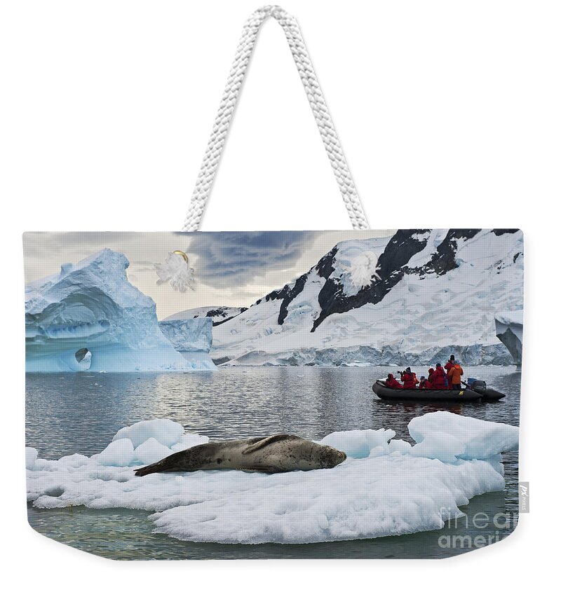 Festblues Weekender Tote Bag featuring the photograph Antarctic Serenity... by Nina Stavlund