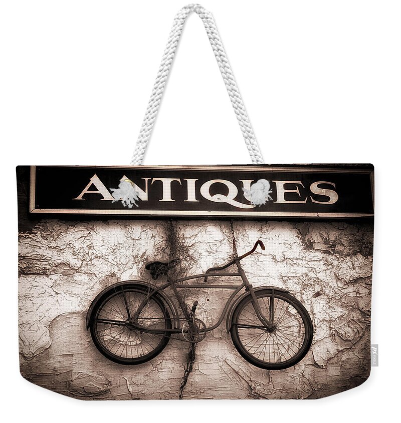Abstract Weekender Tote Bag featuring the photograph Antiques and The Old Bike by Bob Orsillo