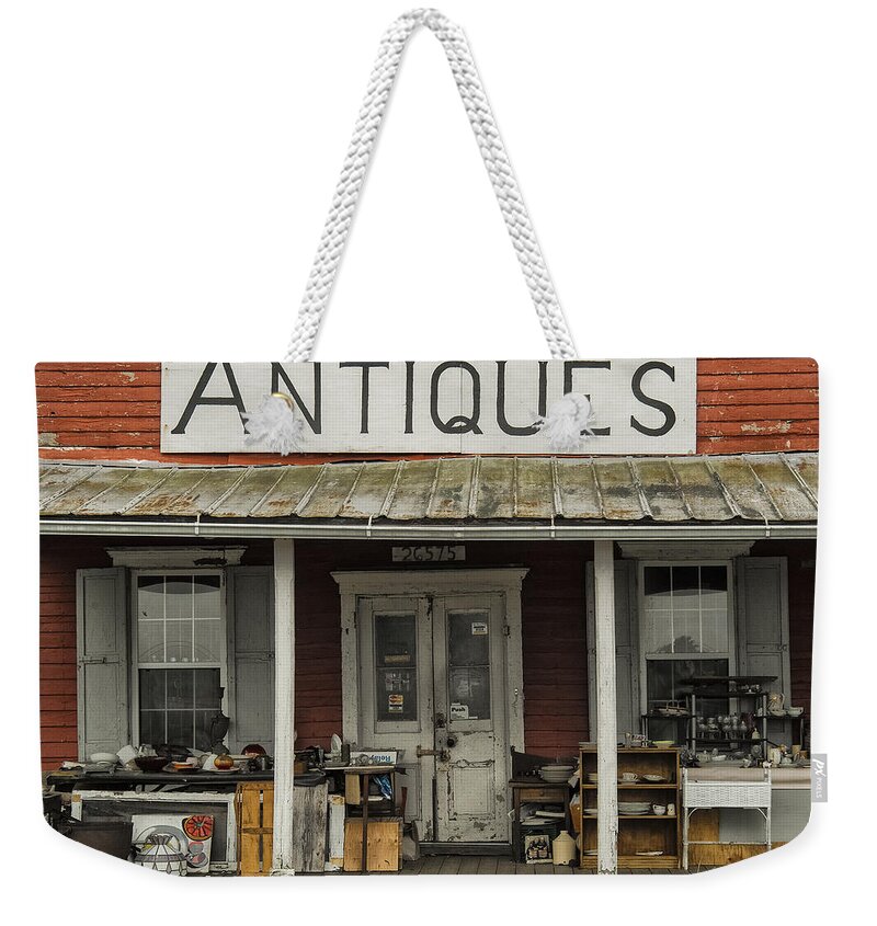 Antiques Weekender Tote Bag featuring the photograph Antiques by Erika Fawcett