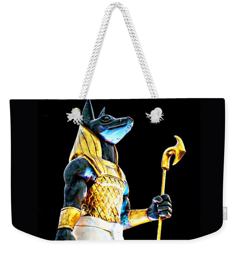 Anubis Weekender Tote Bag featuring the photograph Anubis Ancient Egyptian God by Ian Gledhill