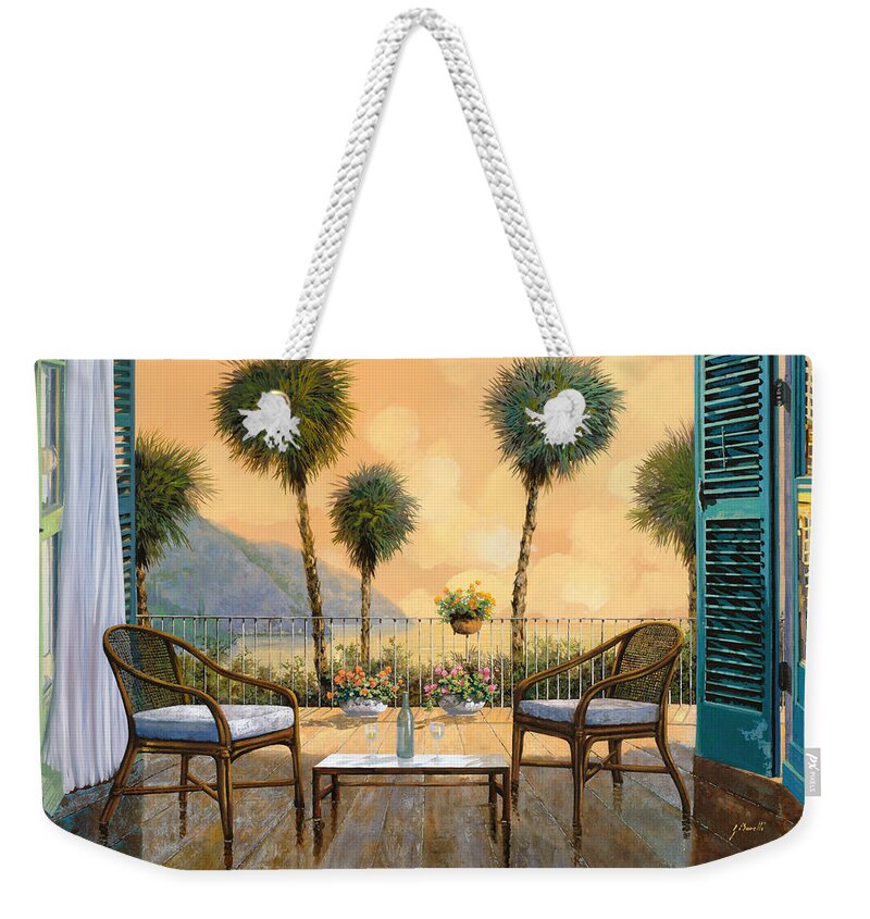 Aperitif Weekender Tote Bag featuring the painting Aperitivo Al Tramonto by Guido Borelli