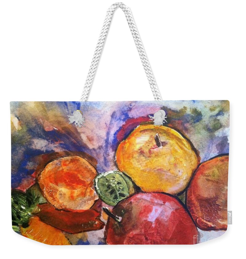 Owl Weekender Tote Bag featuring the painting Appetite for Color by Sherry Harradence