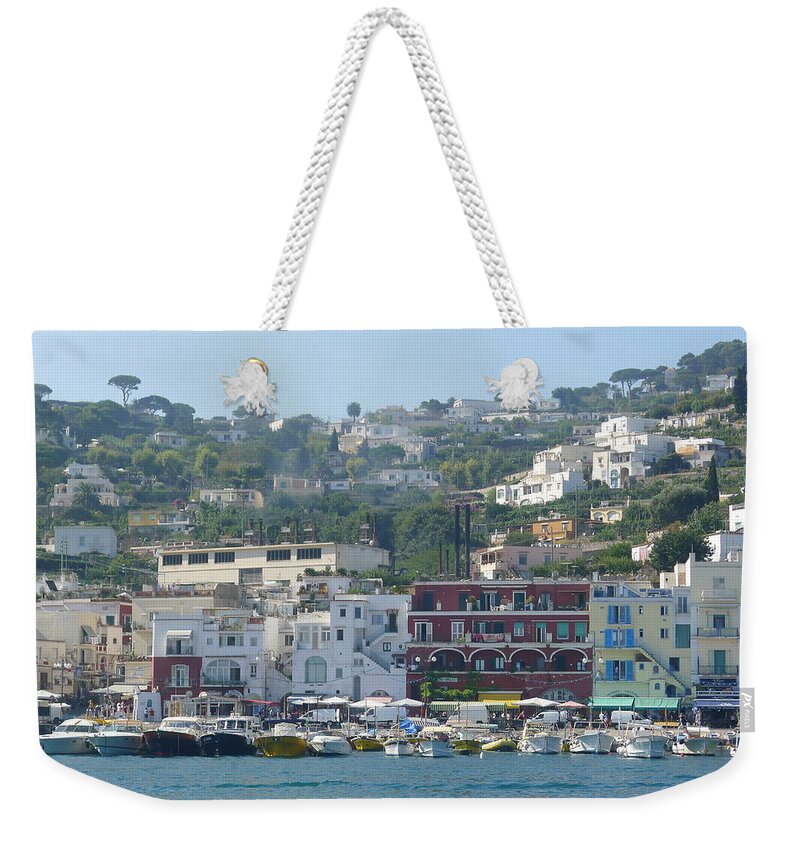  Weekender Tote Bag featuring the photograph Approaching Capri - View by Nora Boghossian