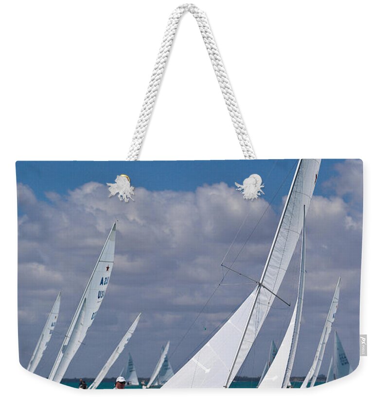 International Star Class Racing Yacht Weekender Tote Bag featuring the photograph Approaching the Mark by David Smith