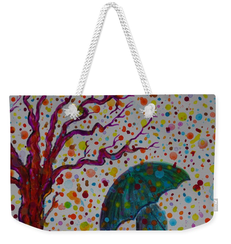 April Showers Weekender Tote Bag featuring the painting April Showers by Jacqueline Athmann