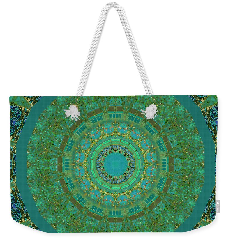 Abstract Geometric Weekender Tote Bag featuring the digital art Aqua House 5 by Don and Judi Hall