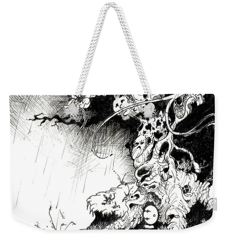 Ink Weekender Tote Bag featuring the drawing Tree by Julio R Lopez Jr