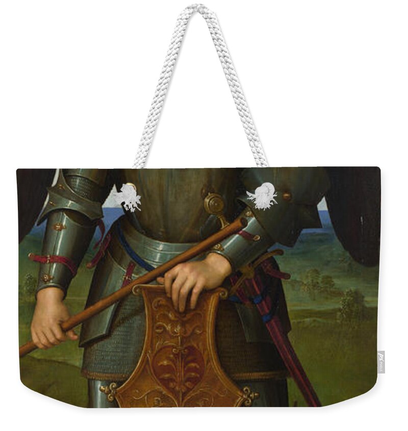 Angel Weekender Tote Bag featuring the painting Archangel Michael by Pietro Perugino