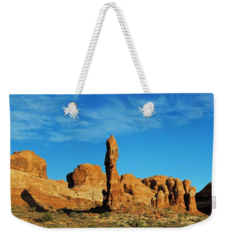 Arches National Park Weekender Tote Bag featuring the photograph Arches NP Morning Pan 3 by JustJeffAz Photography