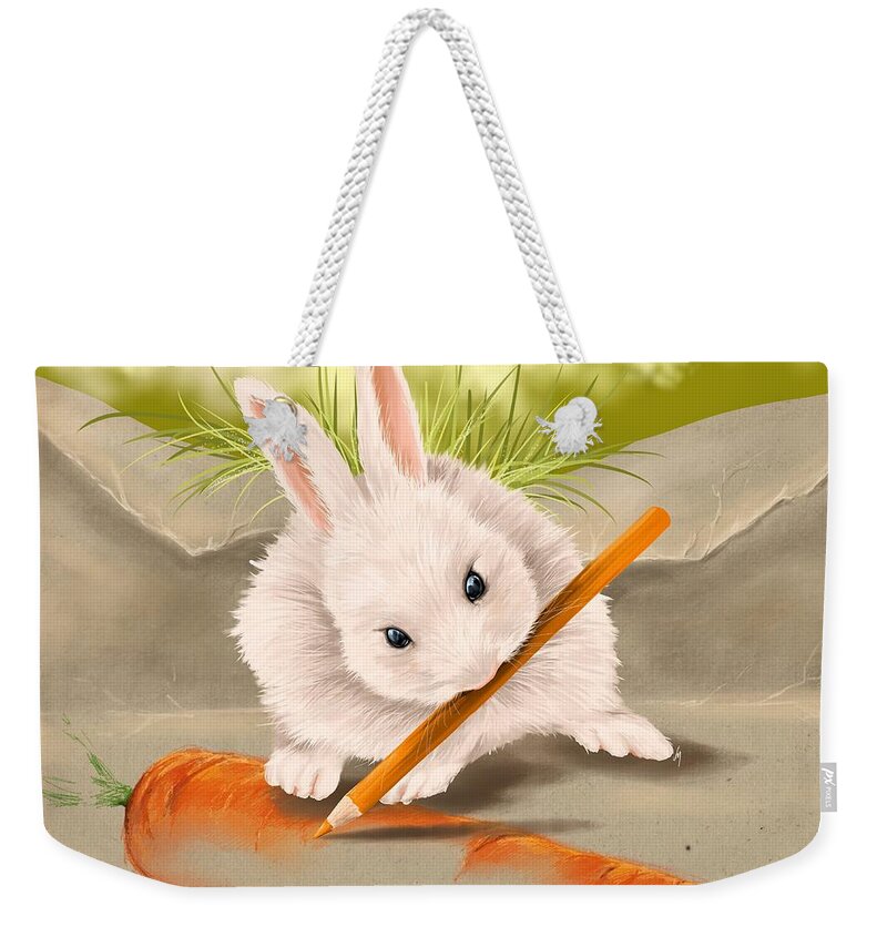 Bunny Weekender Tote Bag featuring the painting Are you hungry? by Veronica Minozzi