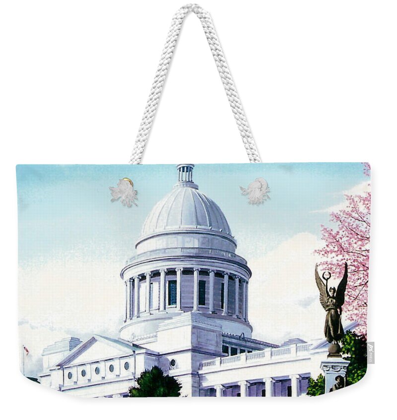 Little Rock Weekender Tote Bag featuring the painting Arkansas Capitol Blossoms by Glenn Pollard
