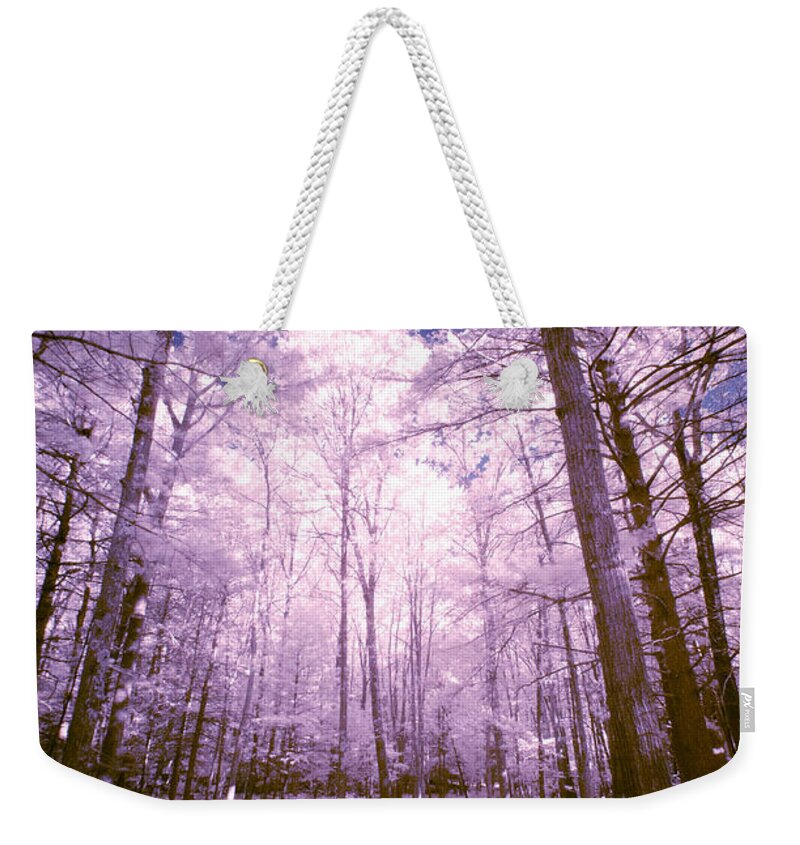 Infrared Photography Weekender Tote Bag featuring the photograph Path through Trees by Crystal Wightman