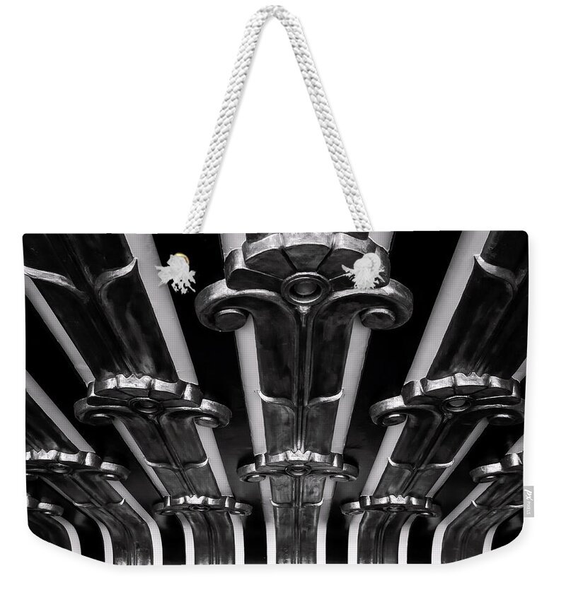 Abstract Weekender Tote Bag featuring the photograph Art Deco at the Henry Fonda BW by Denise Dube
