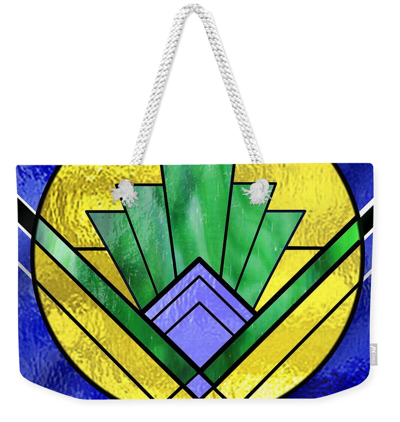 Art Deco Pattern Two Weekender Tote Bag featuring the digital art Art Deco - Pattern Two - Yellow Circle by Chuck Staley