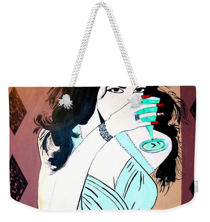 Female Weekender Tote Bag featuring the painting One More For The Road by Nora Shepley