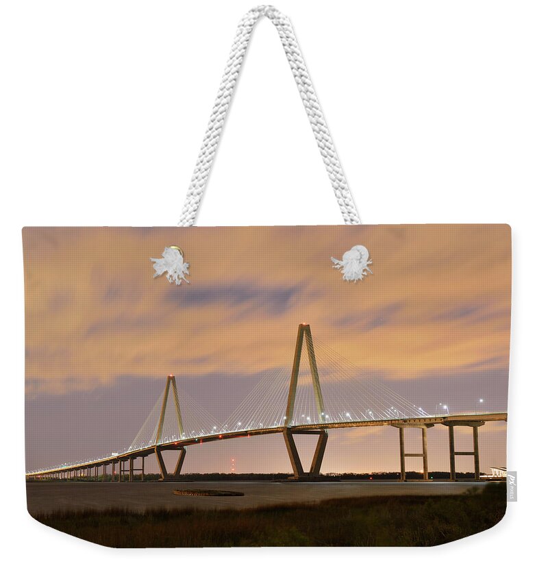 Southern Usa Weekender Tote Bag featuring the photograph Arthur Ravenel Jr Bridge In Charleston by Aimintang