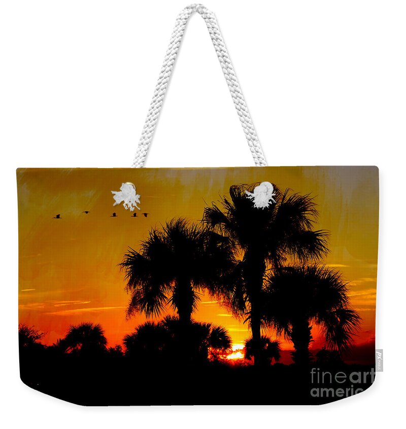 Sunset Weekender Tote Bag featuring the digital art Artistic Florida Sunset by Jayne Carney