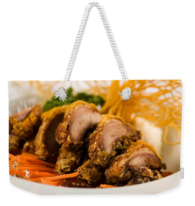 Asian Weekender Tote Bag featuring the photograph Asian Fried Duck by Raul Rodriguez