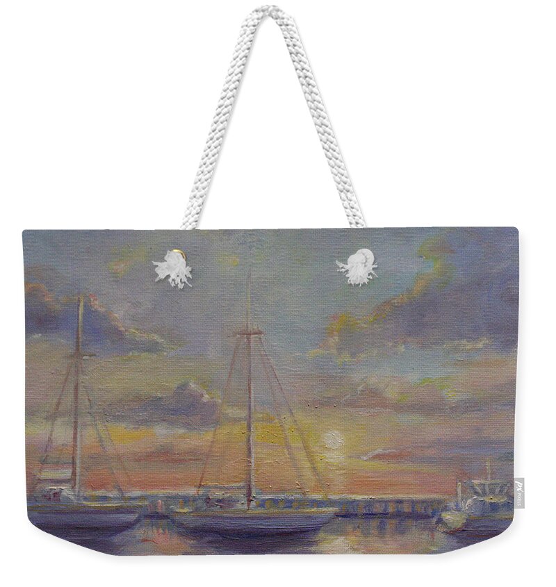 Boats Weekender Tote Bag featuring the painting Asleep at the Marina by Sarah Parks