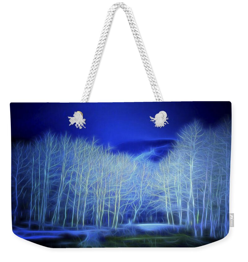 Nature Weekender Tote Bag featuring the digital art Aspens By Moonlight by William Horden