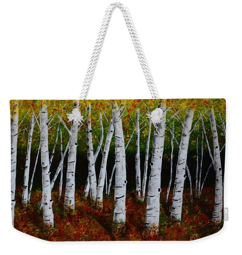Aspens Weekender Tote Bag featuring the painting Aspens in Fall 2 by Melvin Turner