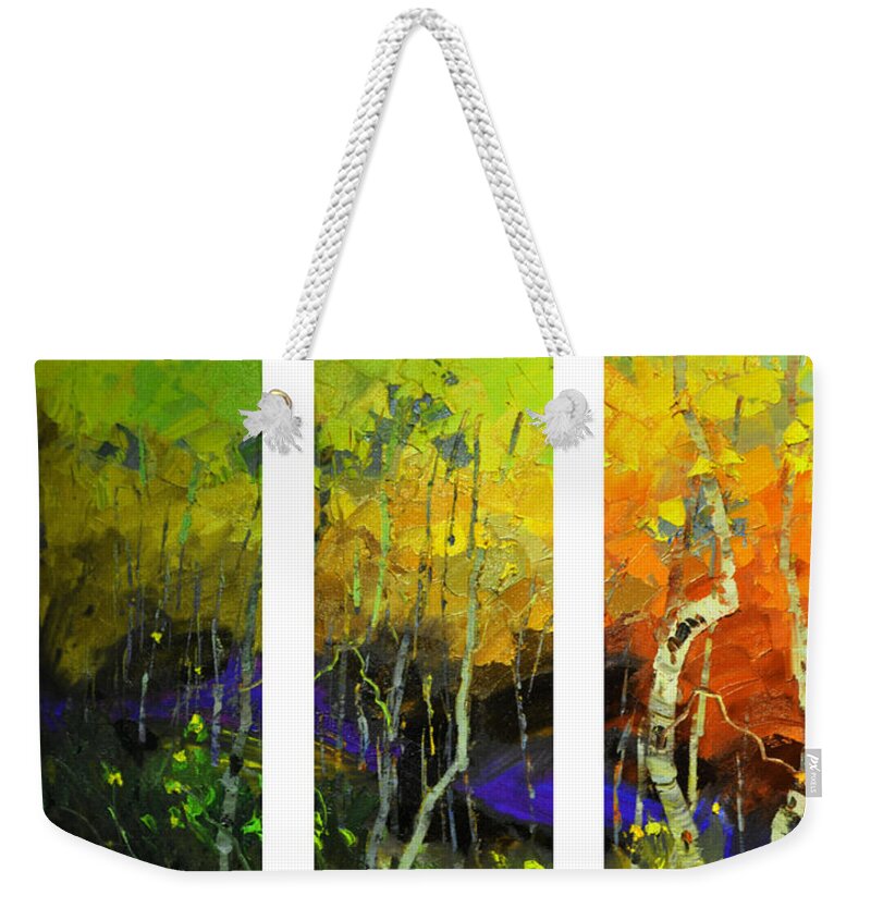 Aspen Tree Weekender Tote Bag featuring the digital art Aspens in Season by Rob Hemphill