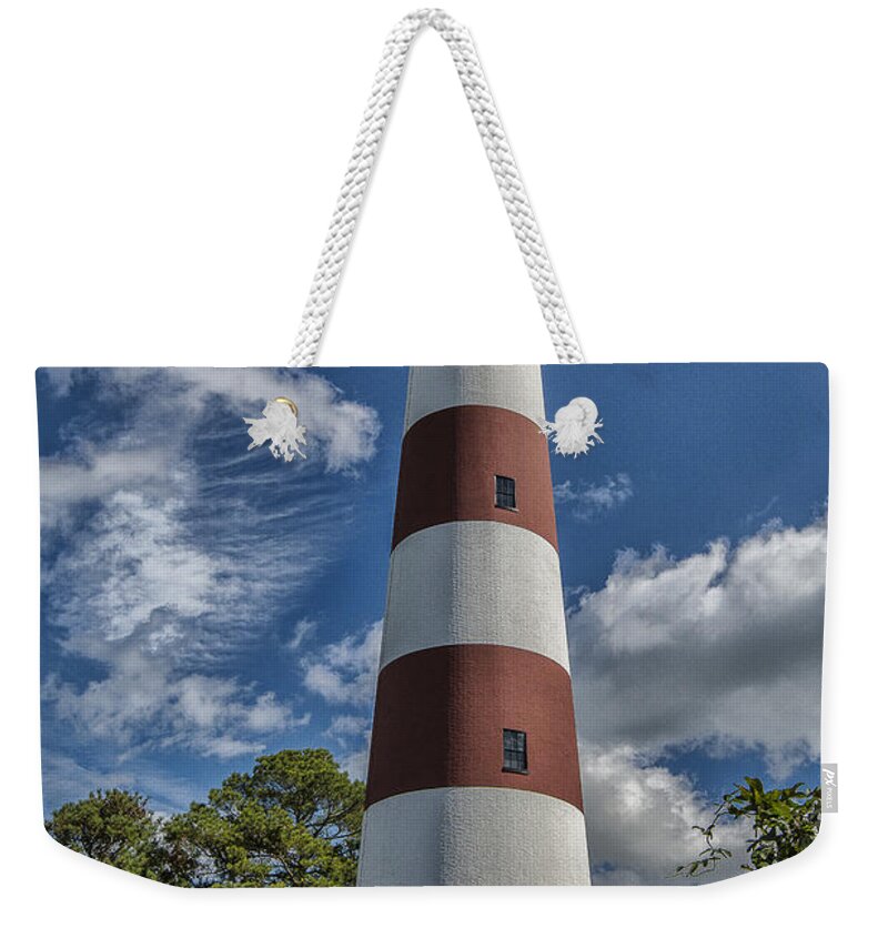 Clouds Weekender Tote Bag featuring the photograph Assateague Lighthouse by Erika Fawcett