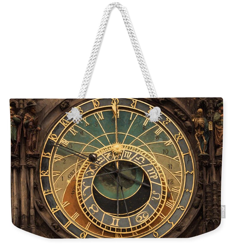 Astronomical Clock Weekender Tote Bag featuring the photograph Astronomical Clock by Shirley Radabaugh