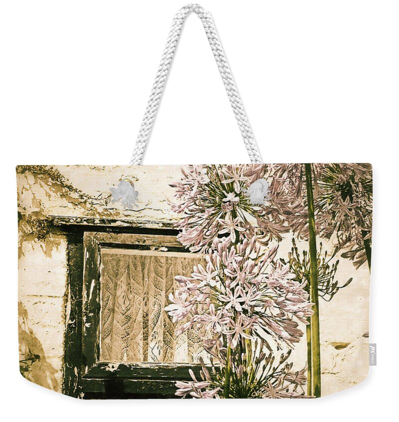 Connie Handscomb Weekender Tote Bag featuring the photograph At The Cottage Window by Connie Handscomb