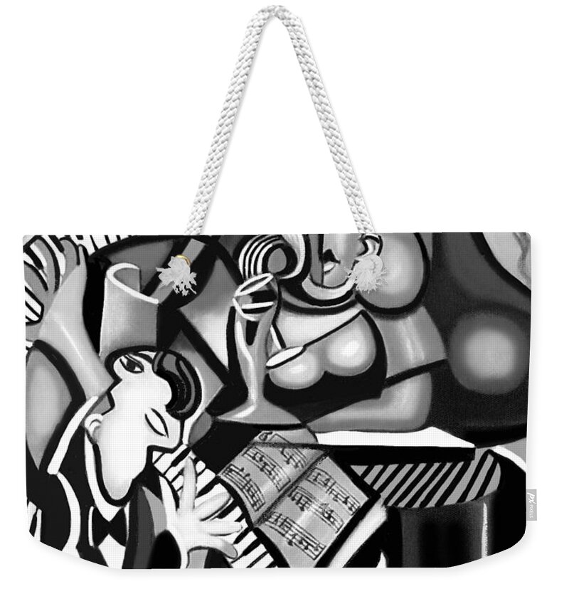 At The Piano Weekender Tote Bag featuring the painting At The Piano Bar by Anthony Falbo