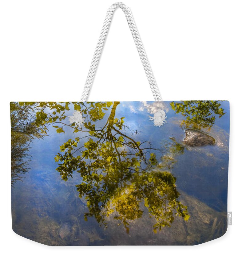 Appalachia Weekender Tote Bag featuring the photograph At the River by Debra and Dave Vanderlaan