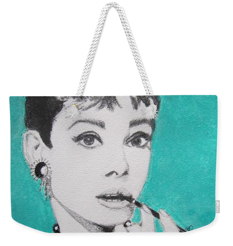 Audrey Hepburn Weekender Tote Bag featuring the painting Audrey by Denise Railey
