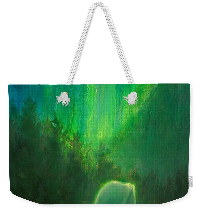 Beluga Weekender Tote Bag featuring the painting Aurora Beluga by K Whitworth