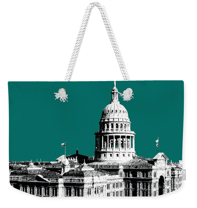 Architecture Weekender Tote Bag featuring the digital art Austin Texas Capital - Sea Green by DB Artist