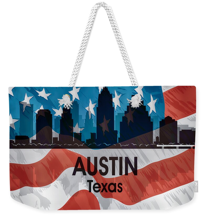 Austin Texas Weekender Tote Bag featuring the mixed media Austin TX American Flag Squared by Angelina Tamez