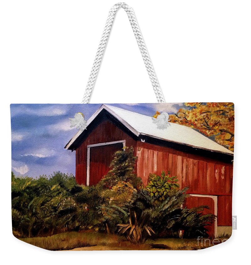  Weekender Tote Bag featuring the painting Autumn Barn - Original Painting - Ohio by Jan Dappen